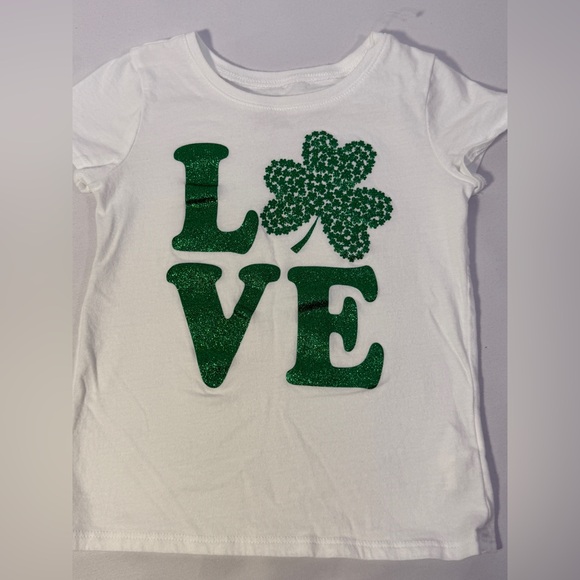 Girls St Patrick’s Day Top Shirt 4T Shamrock Love Tee Green Glitter White Top - Picture 3 of 10